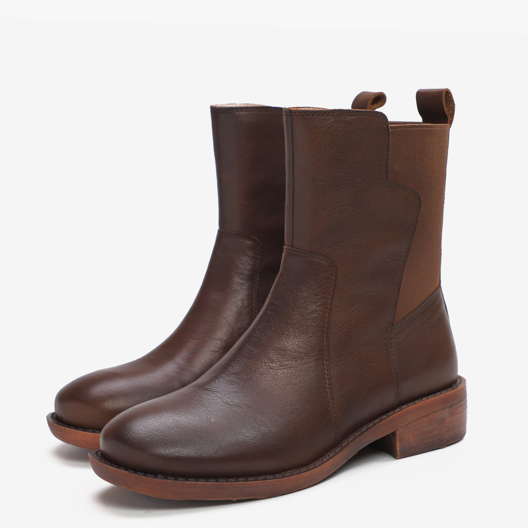 Leather Elastic Short Martin Boots With Side Zippers Newgew Shoes