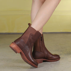 Leather Elastic Short Martin Boots With Side Zippers Newgew Shoes