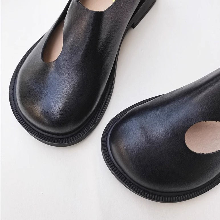 Leather Retro Breathable Hollow-out With Knob Knot Newgew Shoes