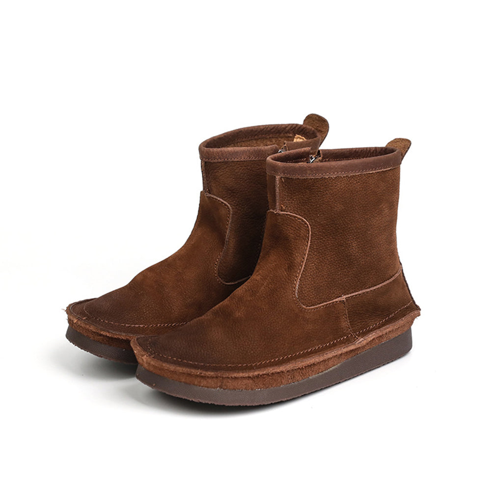 Leather Round Toe Stitching Side Zipper Retro Women Boots Newgew Shoes
