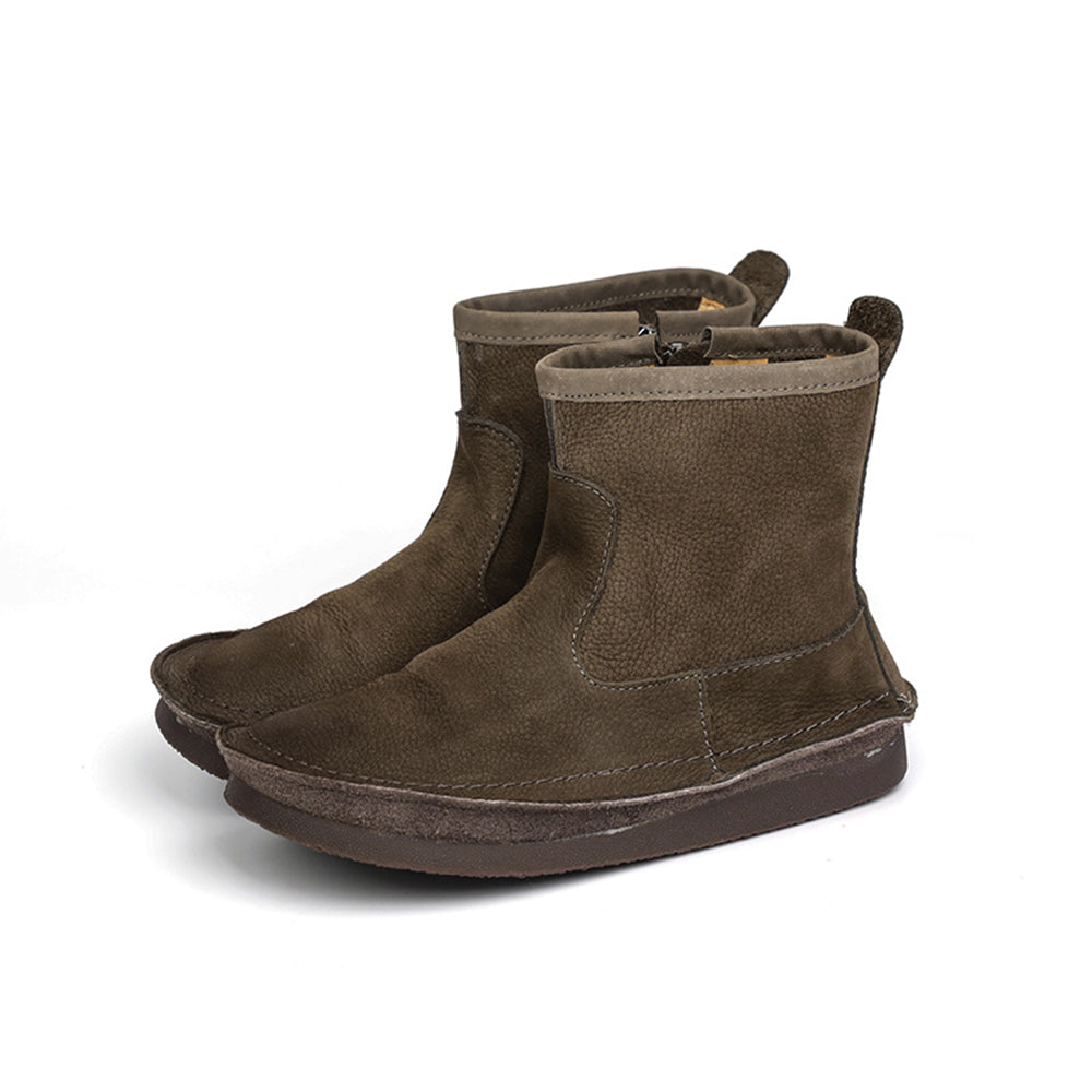 Leather Round Toe Stitching Side Zipper Retro Women Boots Newgew Shoes
