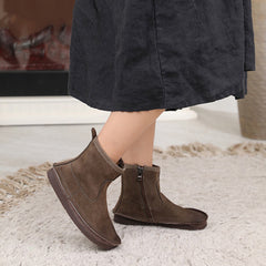 Leather Round Toe Stitching Side Zipper Retro Women Boots Newgew Shoes