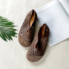 Leather Stitching Hollow Retro Flats Shoes Newgew Shoes