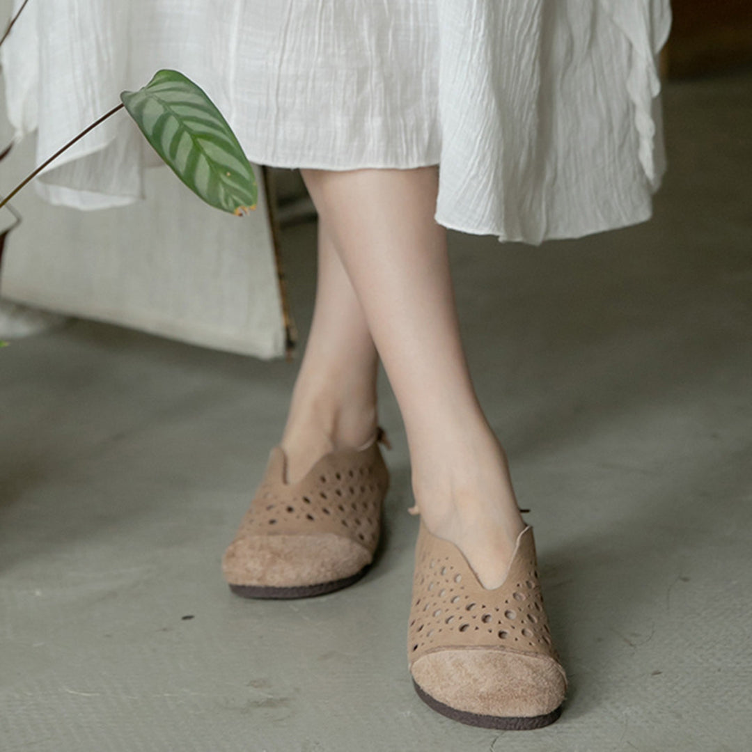 Leather Stitching Hollow Retro Flats Shoes Newgew Shoes