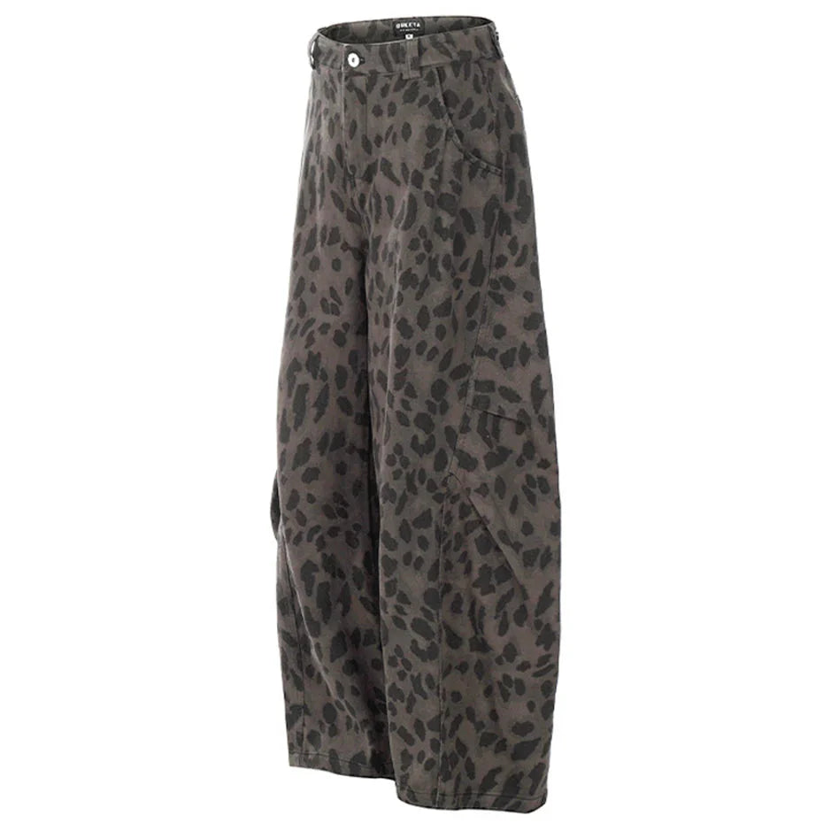 Leopard Print Barrel Leg Jeans Newgew