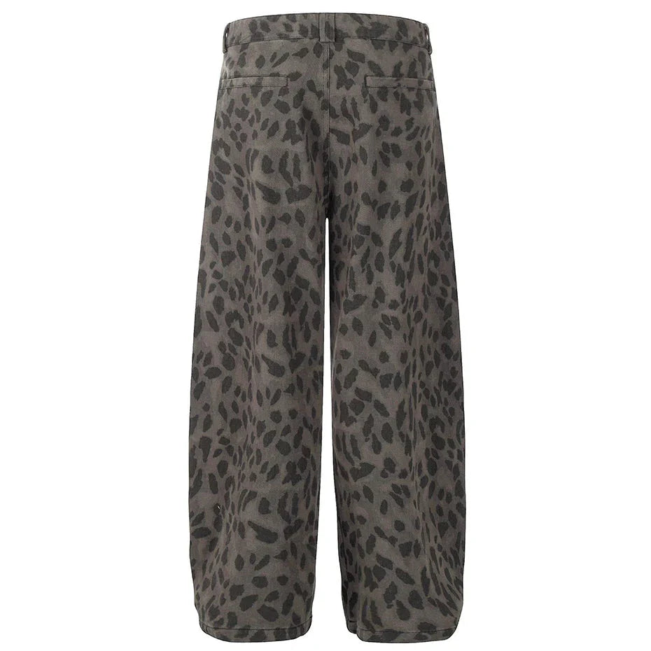 Leopard Print Barrel Leg Jeans Newgew