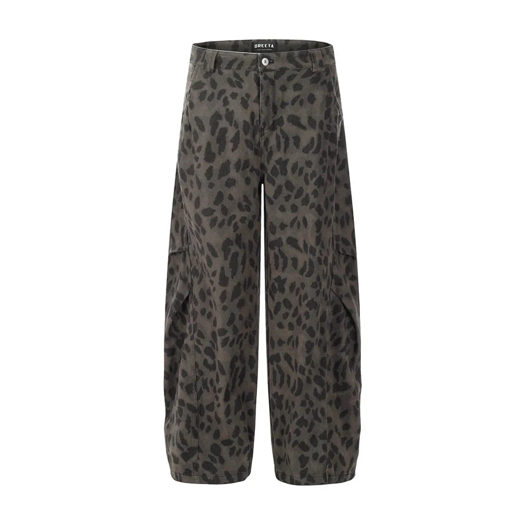 Leopard Print Barrel Leg Jeans Newgew