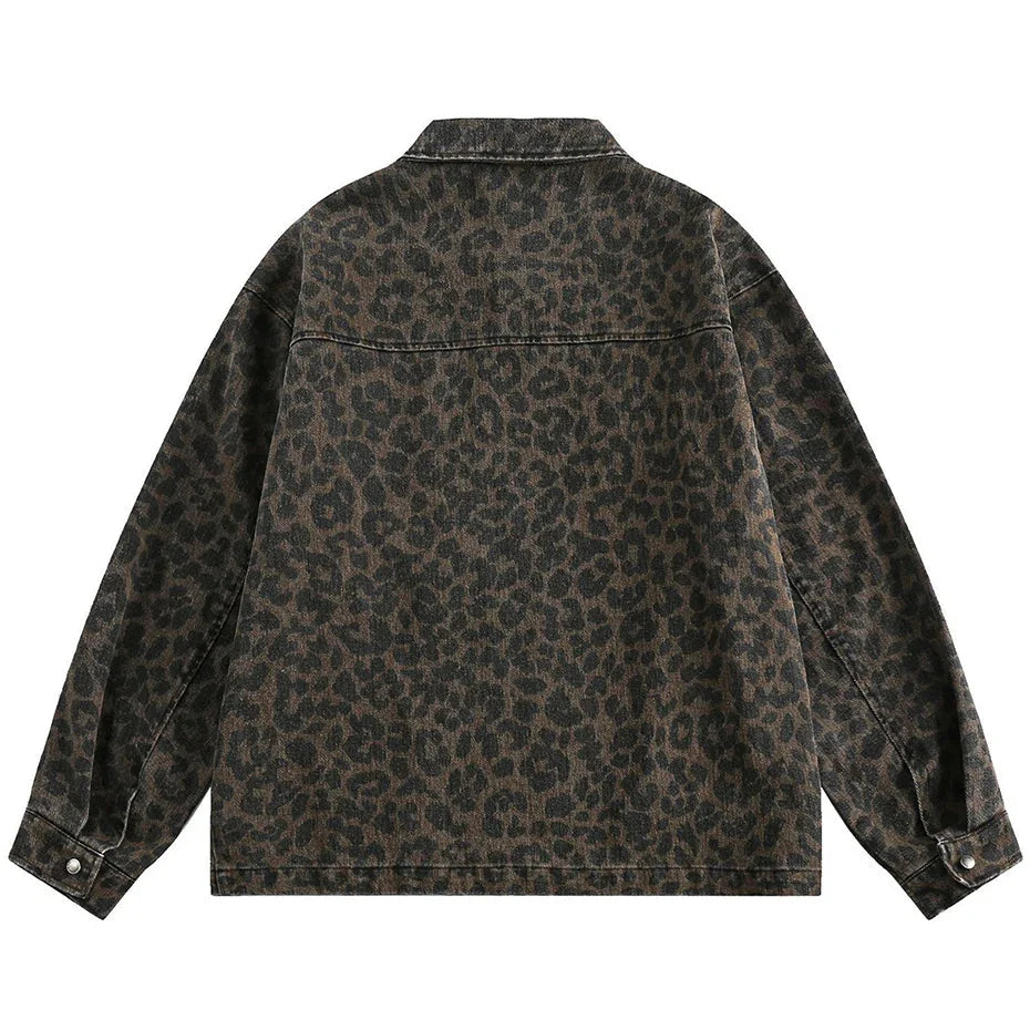 Leopard Print Zipped Trucker Jacket Newgew