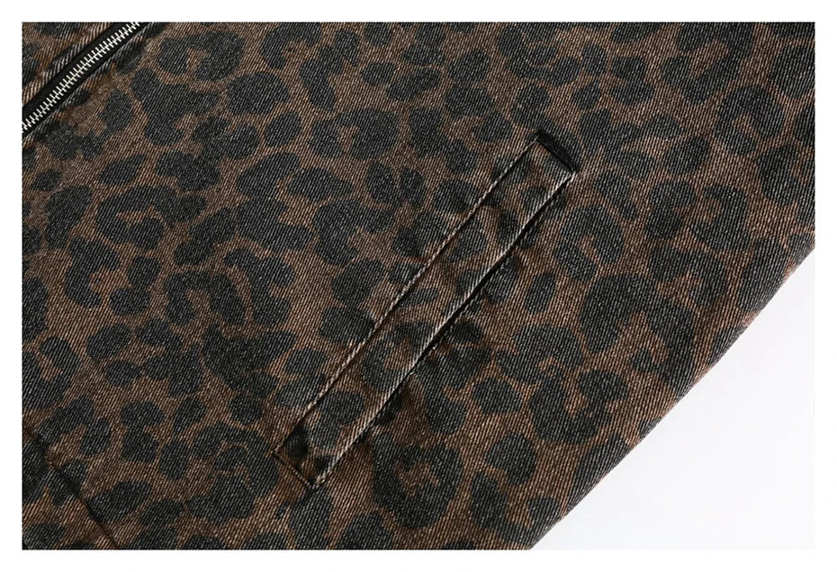 Leopard Print Zipped Trucker Jacket Newgew