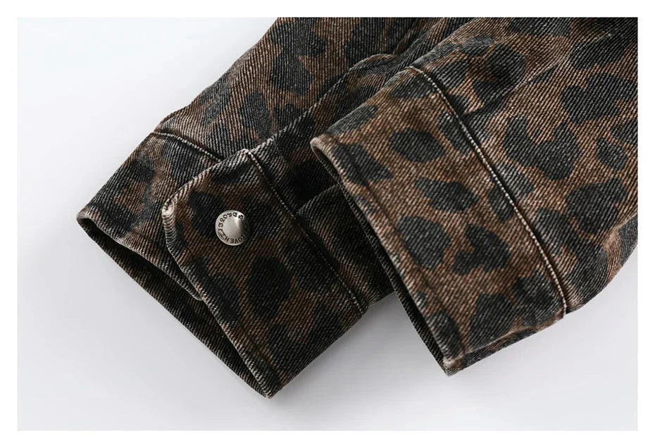 Leopard Print Zipped Trucker Jacket Newgew