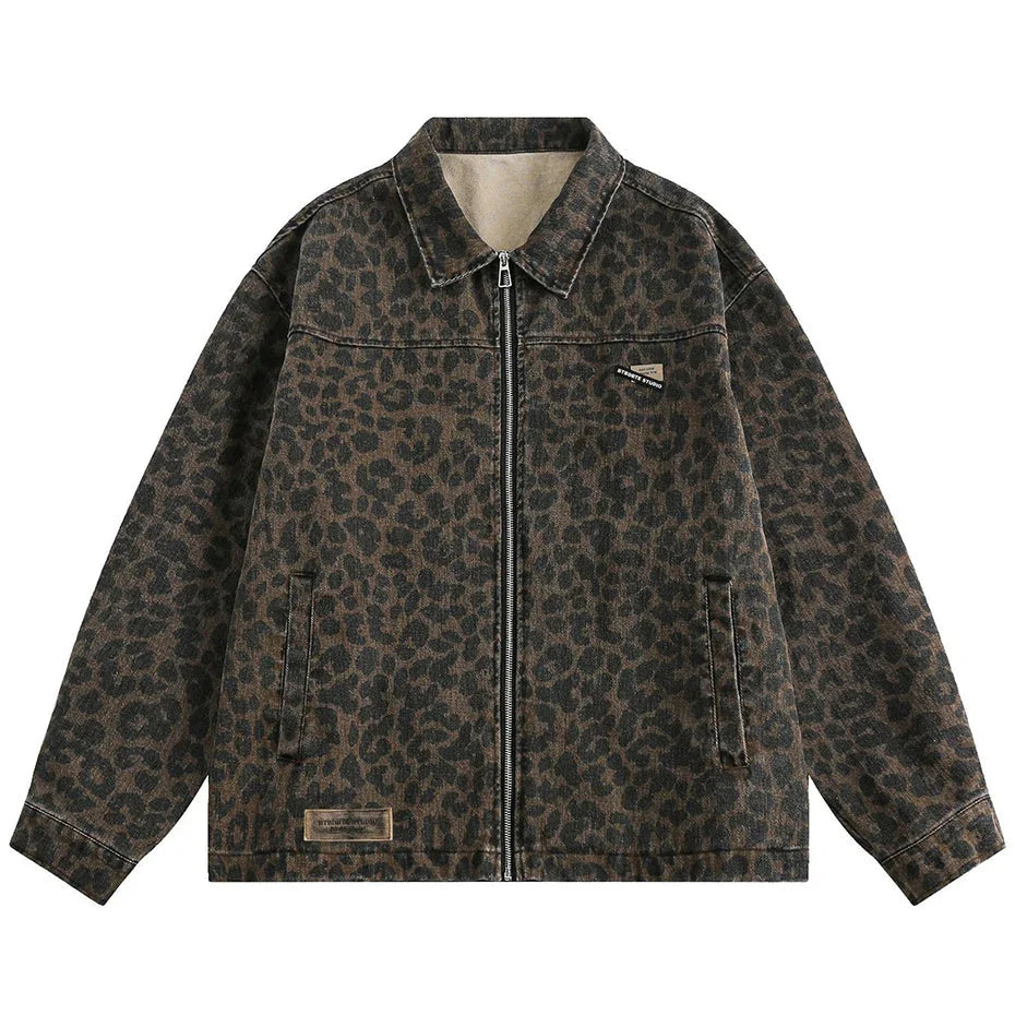 Leopard Print Zipped Trucker Jacket Newgew