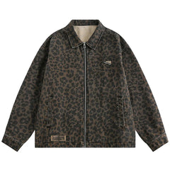 Leopard Print Zipped Trucker Jacket Newgew