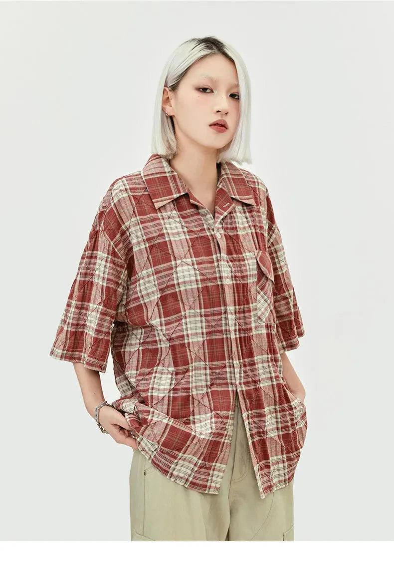 MADE EXTREME Oversized Short Sleeve Plaid Shirt Newgew