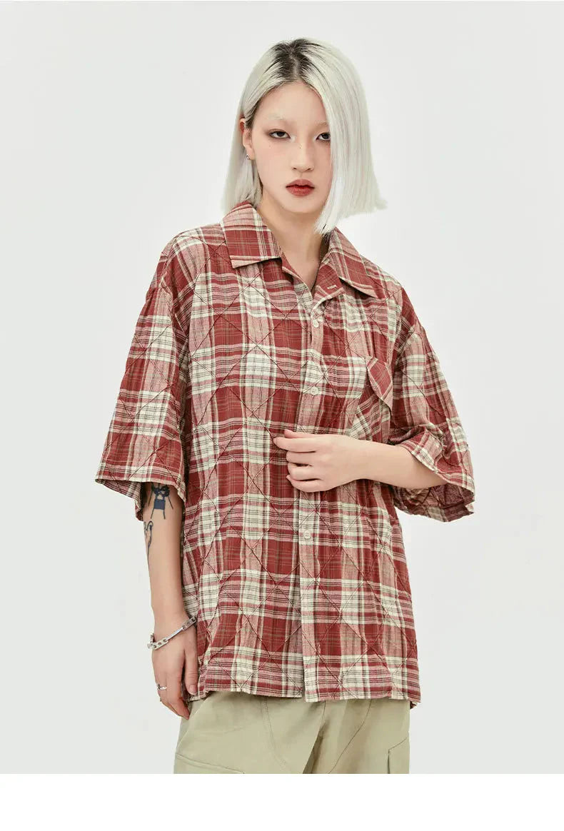 MADE EXTREME Oversized Short Sleeve Plaid Shirt Newgew