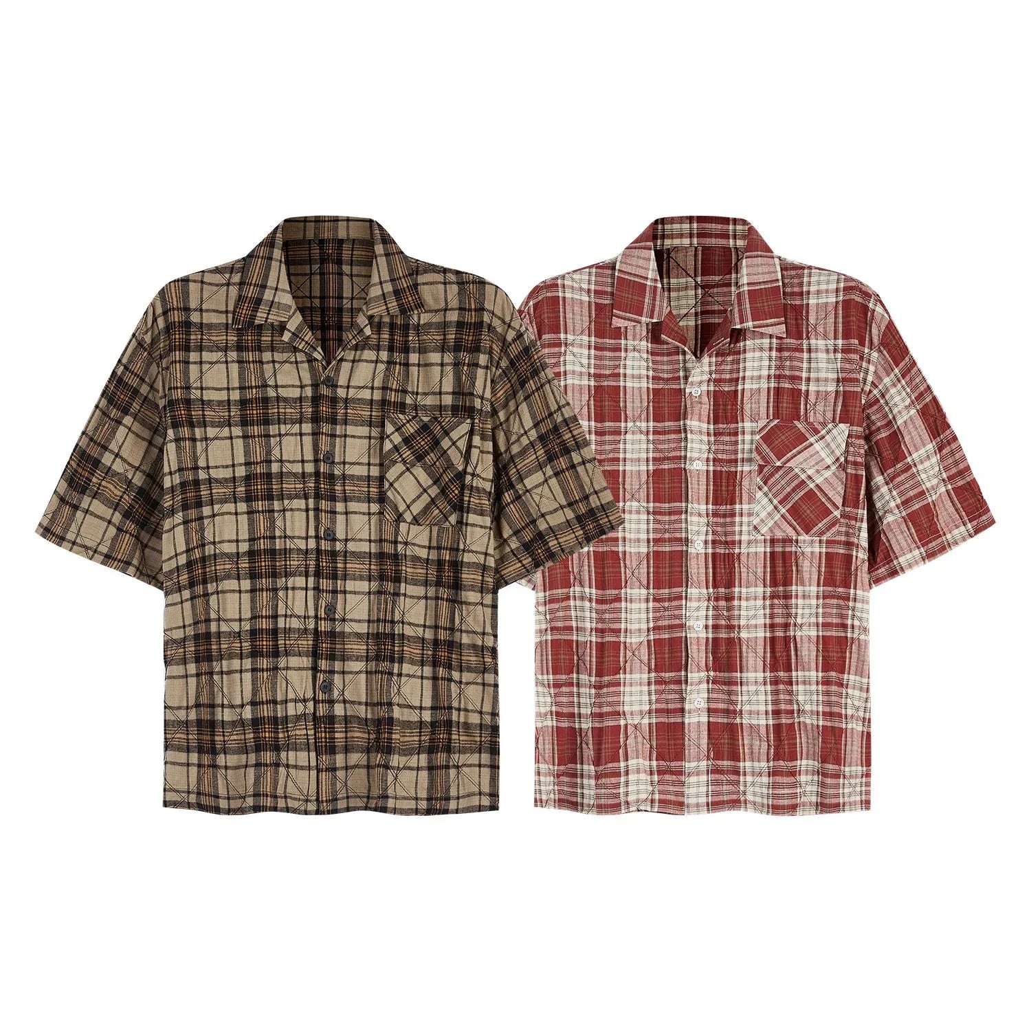 MADE EXTREME Oversized Short Sleeve Plaid Shirt Newgew