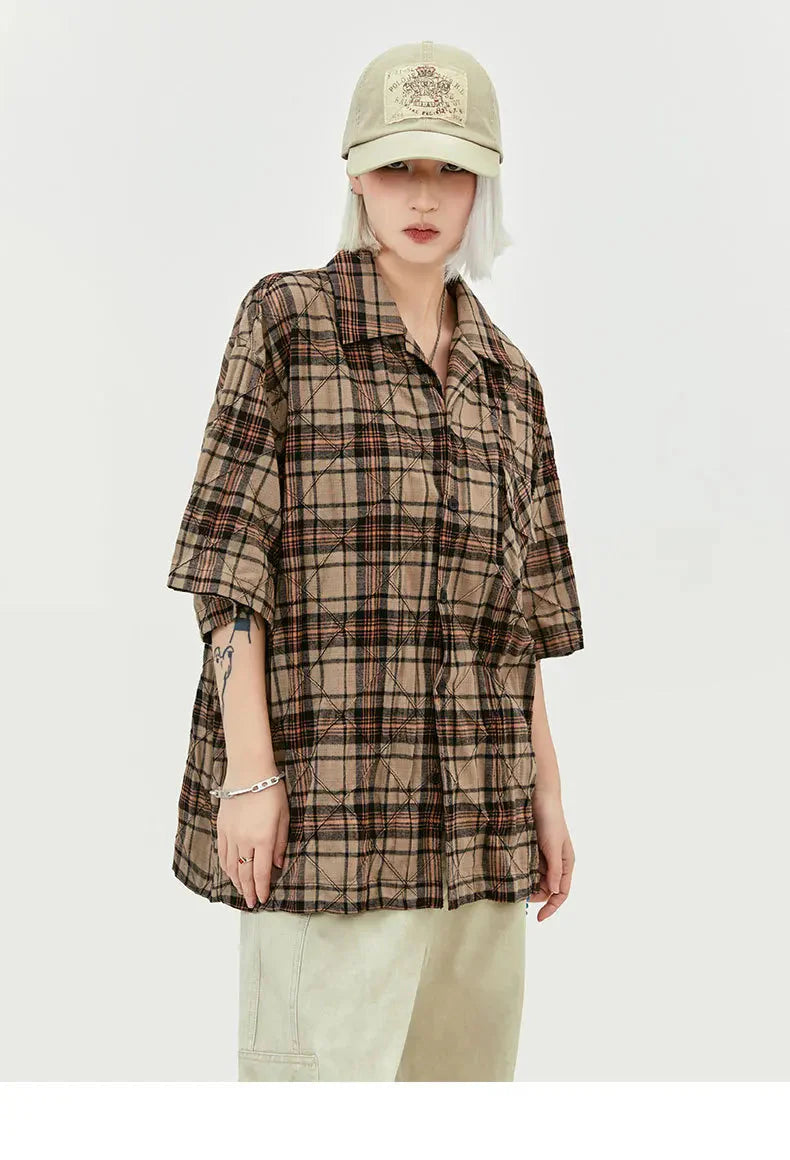 MADE EXTREME Oversized Short Sleeve Plaid Shirt Newgew