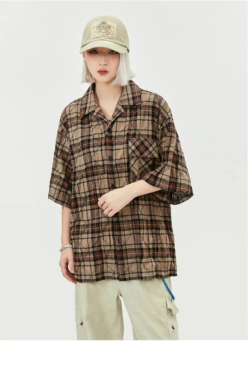 MADE EXTREME Oversized Short Sleeve Plaid Shirt Newgew