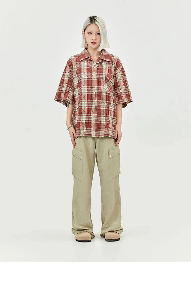 MADE EXTREME Oversized Short Sleeve Plaid Shirt Newgew