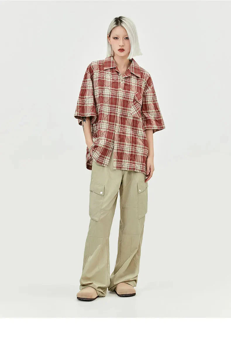MADE EXTREME Oversized Short Sleeve Plaid Shirt Newgew