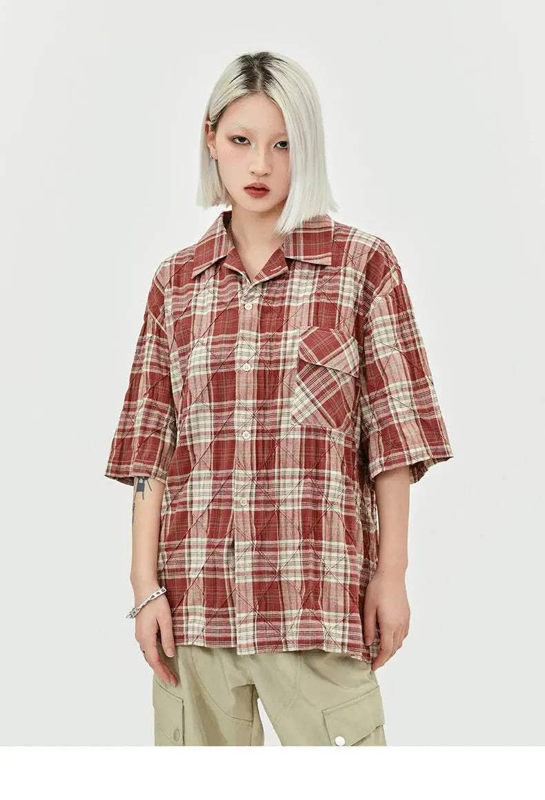 MADE EXTREME Oversized Short Sleeve Plaid Shirt Newgew