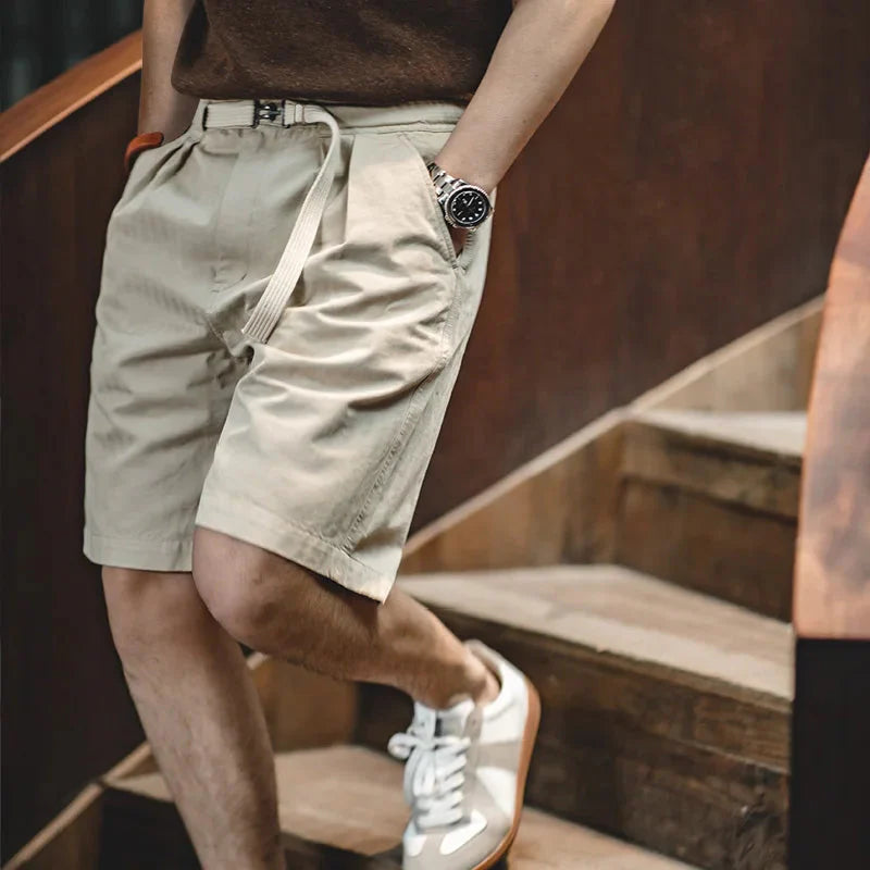 MADEN Belted Herringbone Twill Shorts Newgew