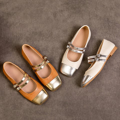 Mary Jane Double Strap Panelled Square Toe Shoes Newgew Shoes