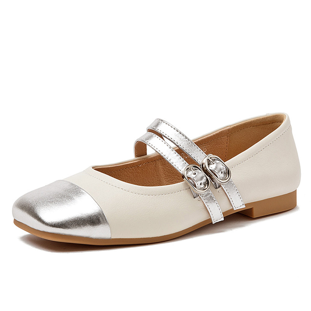 Mary Jane Double Strap Panelled Square Toe Shoes Newgew Shoes