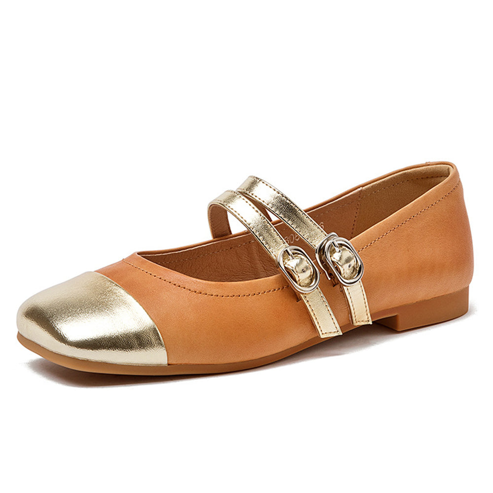 Mary Jane Double Strap Panelled Square Toe Shoes Newgew Shoes