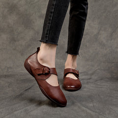 Mary Jane Soft Round Toe Leather Shoes with Buckle Accents Newgew Shoes