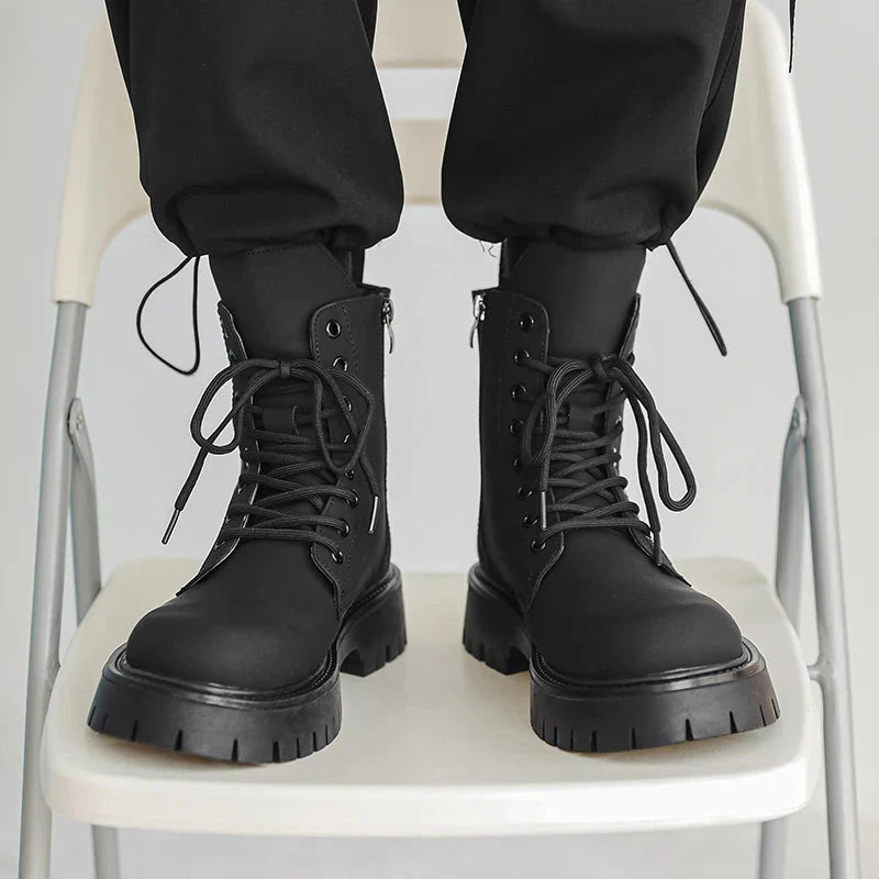 Matte Black Chunky Lace-Up Boots Newgew