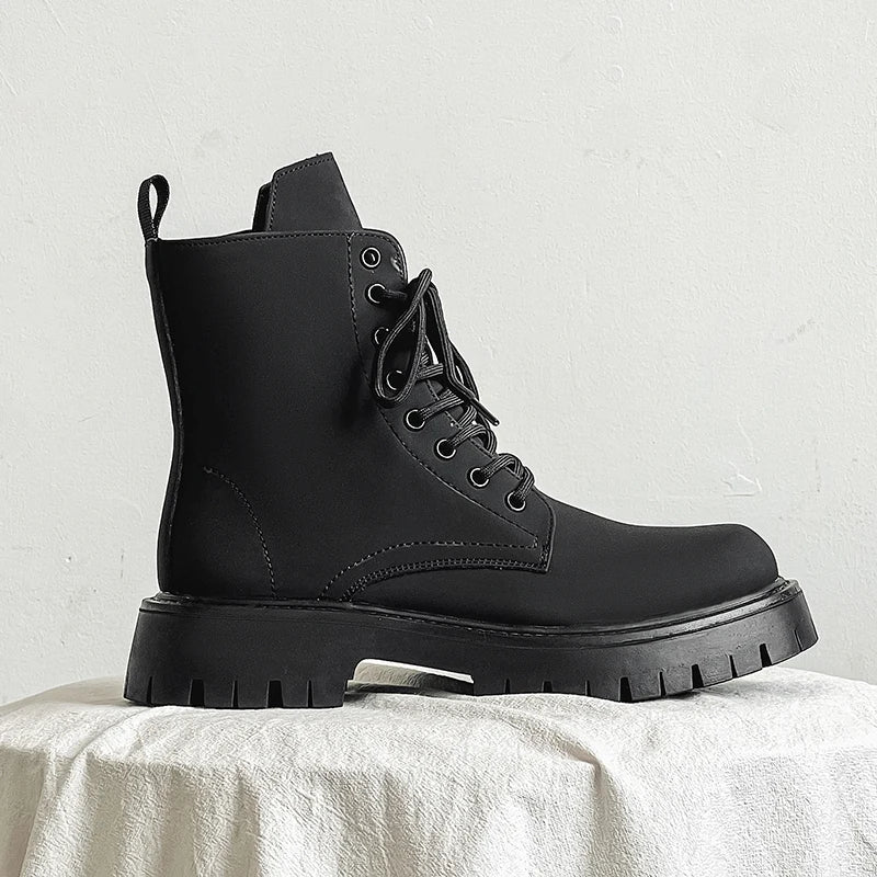 Matte Black Chunky Lace-Up Boots Newgew