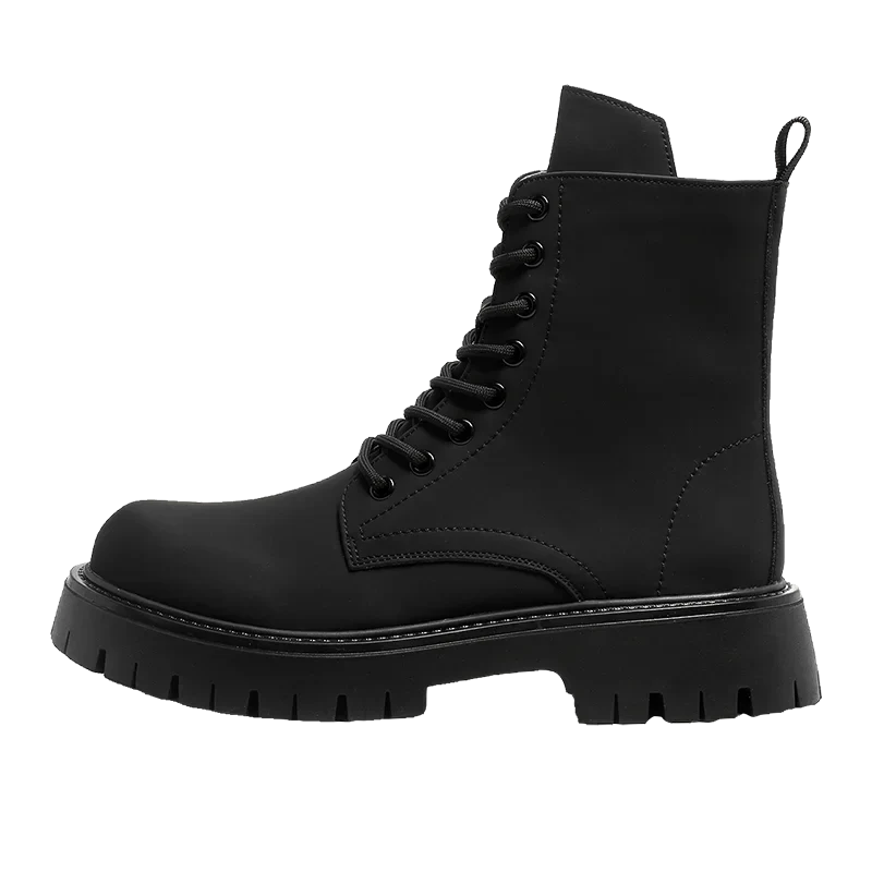 Matte Black Chunky Lace-Up Boots Newgew