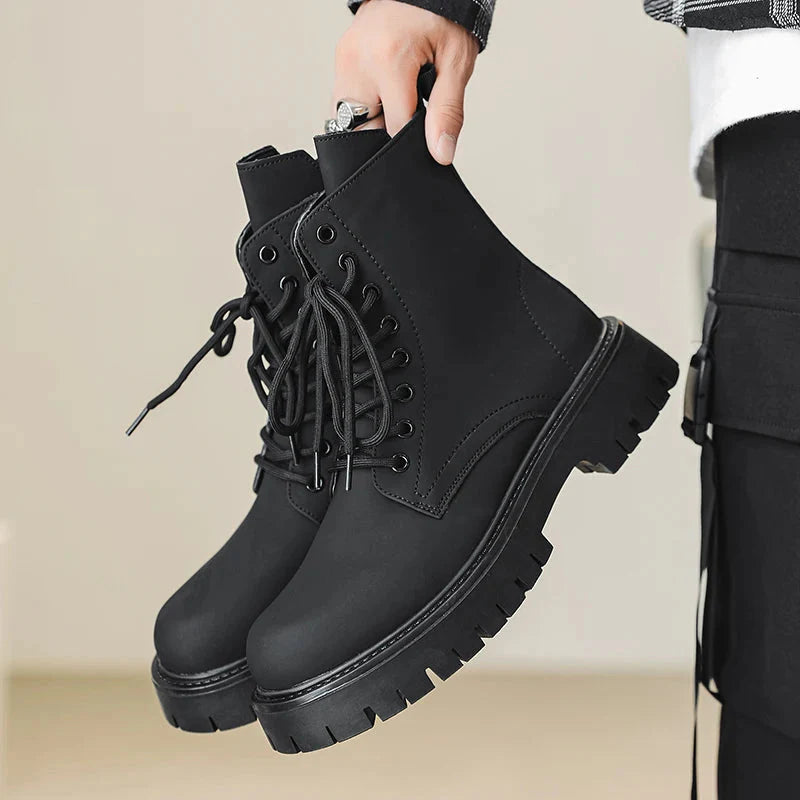Matte Black Chunky Lace-Up Boots Newgew