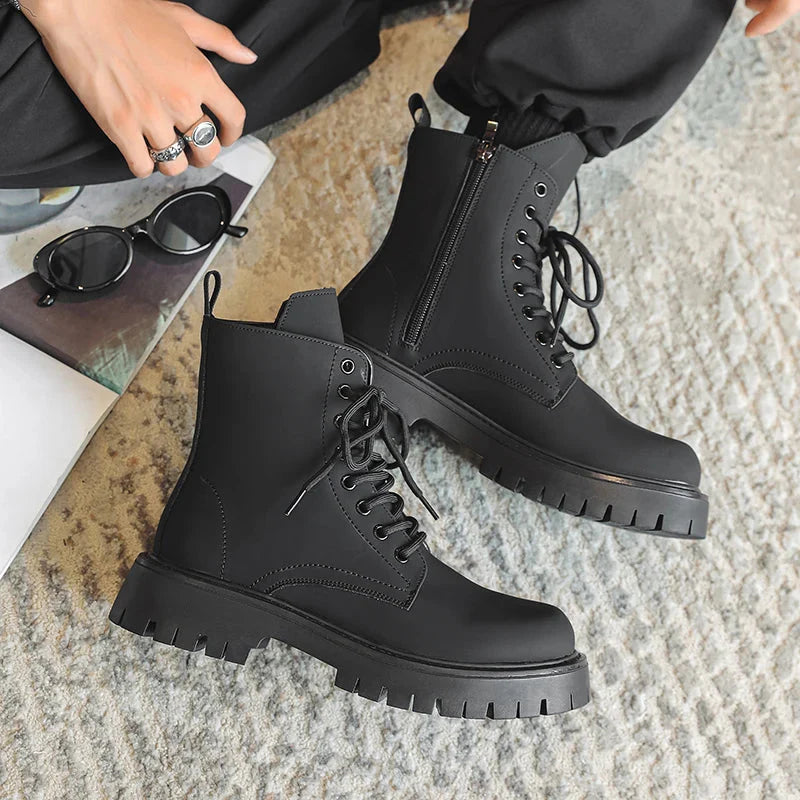 Matte Black Chunky Lace-Up Boots Newgew