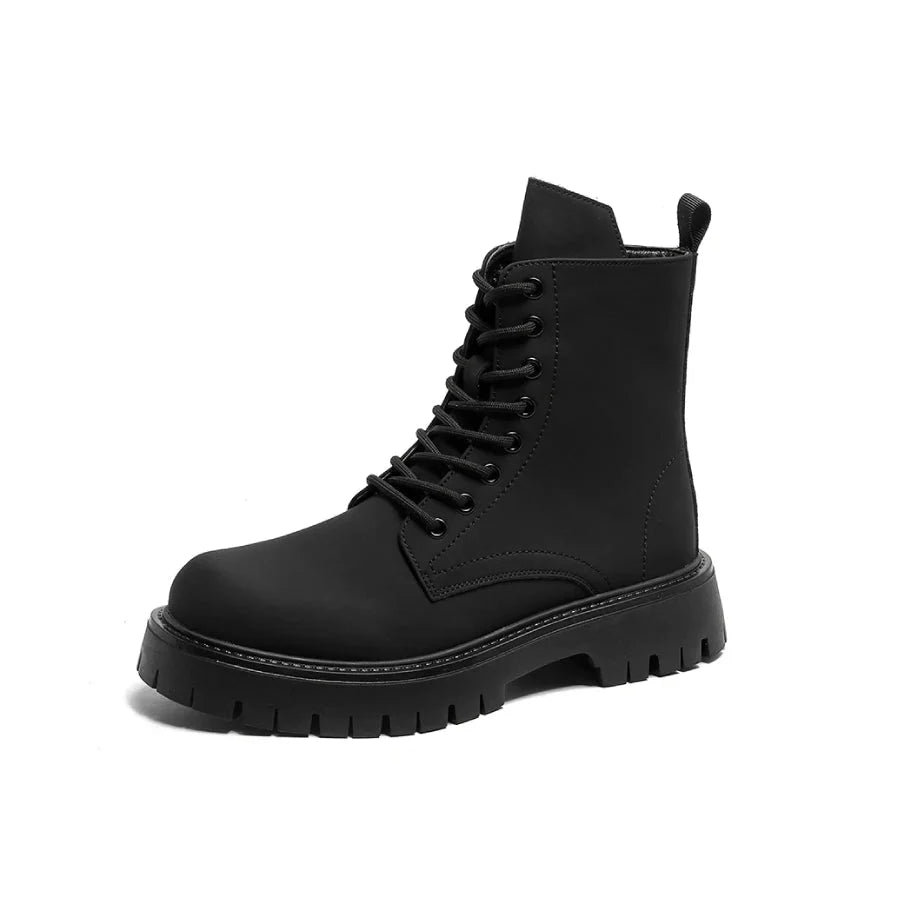 Matte Black Chunky Lace-Up Boots Newgew