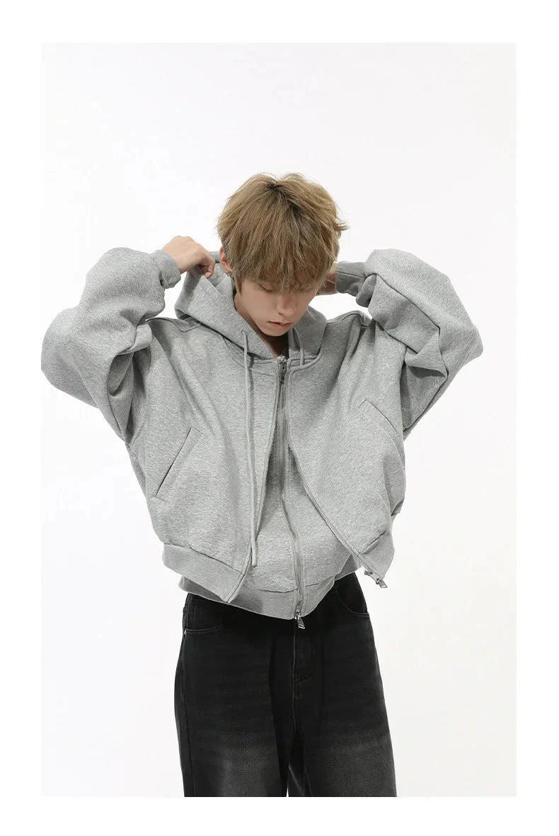 Mock Double Layer Boxy Zip-up Hoodie Newgew