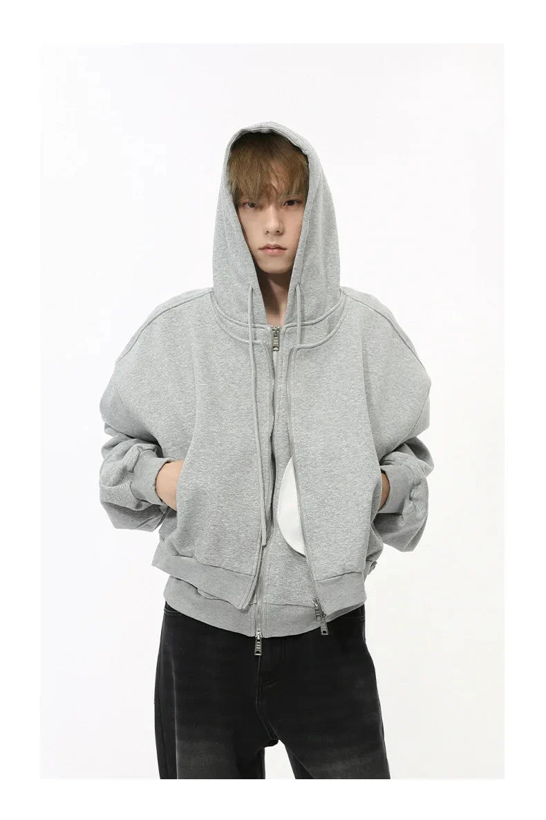 Mock Double Layer Boxy Zip-up Hoodie Newgew