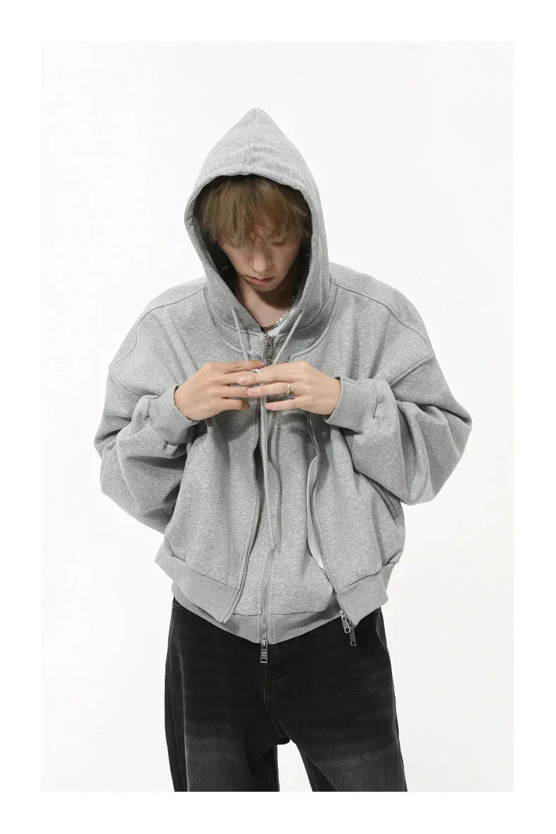 Mock Double Layer Boxy Zip-up Hoodie Newgew