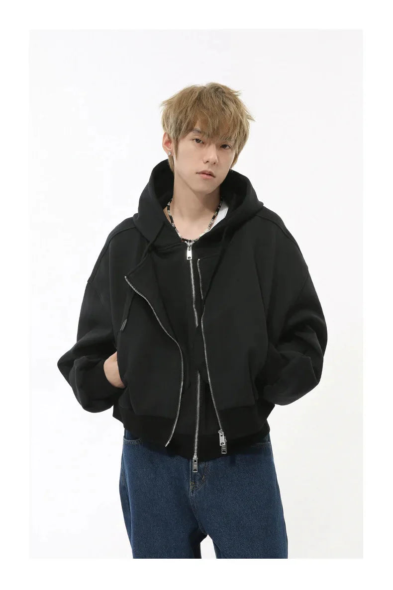 Mock Double Layer Boxy Zip-up Hoodie Newgew