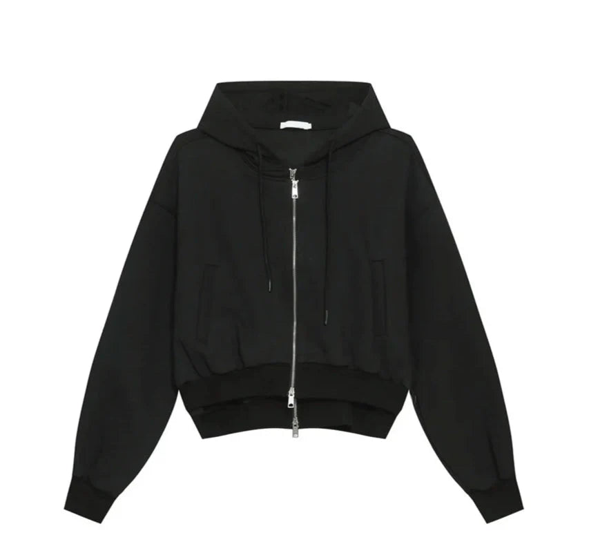 Mock Double Layer Boxy Zip-up Hoodie Newgew