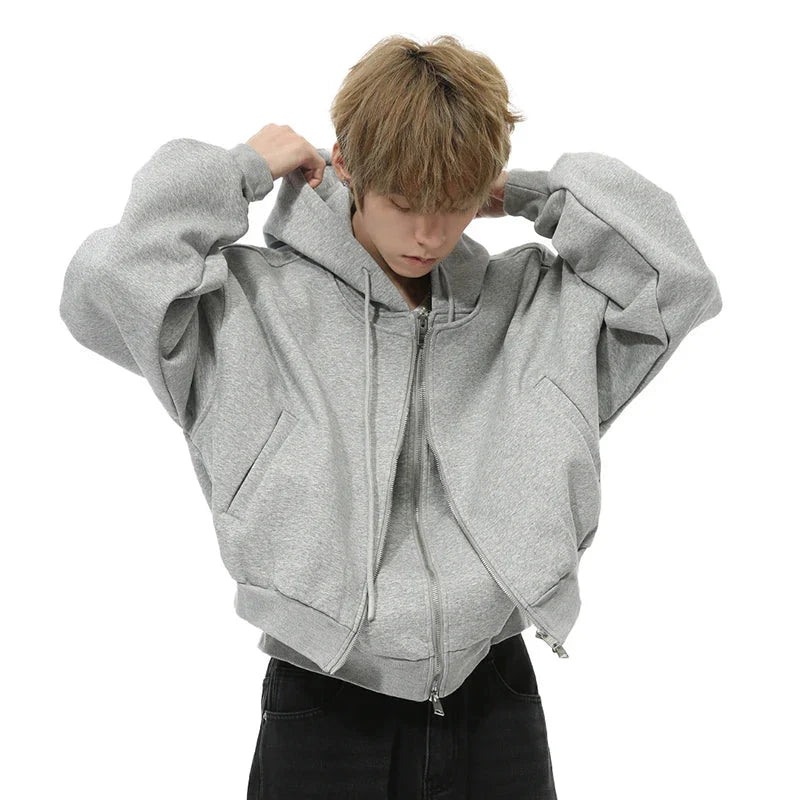 Mock Double Layer Boxy Zip-up Hoodie Newgew