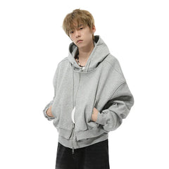 Mock Double Layer Boxy Zip-up Hoodie Newgew