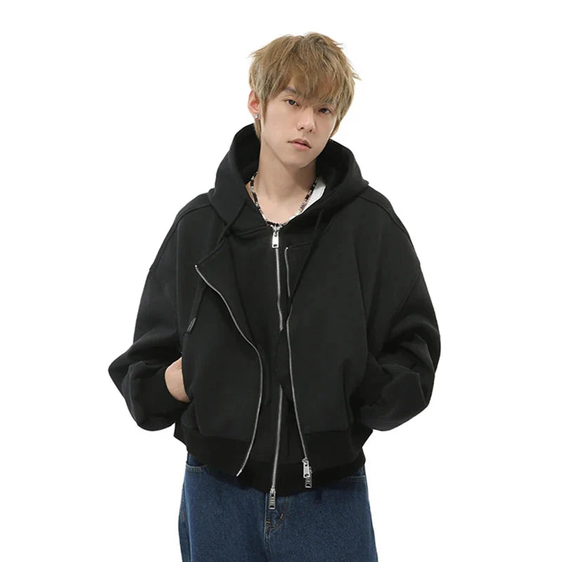 Mock Double Layer Boxy Zip-up Hoodie Newgew