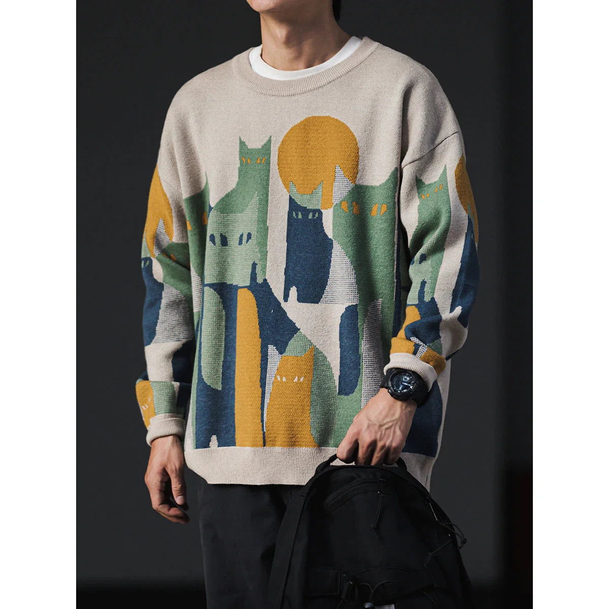 Moonlit Cat Crew Sweater Newgew