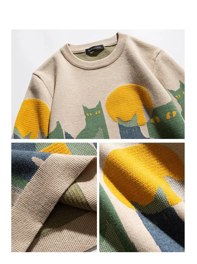 Moonlit Cat Crew Sweater Newgew