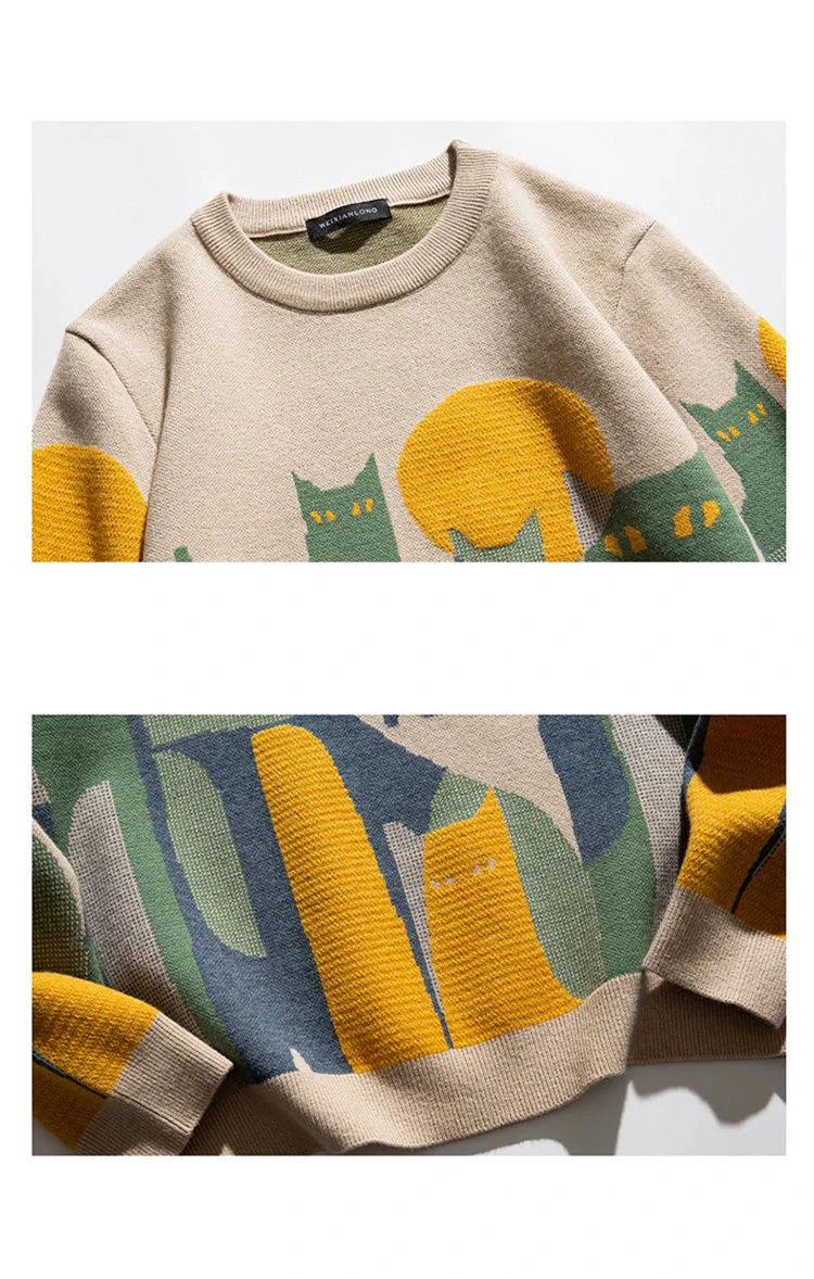 Moonlit Cat Crew Sweater Newgew