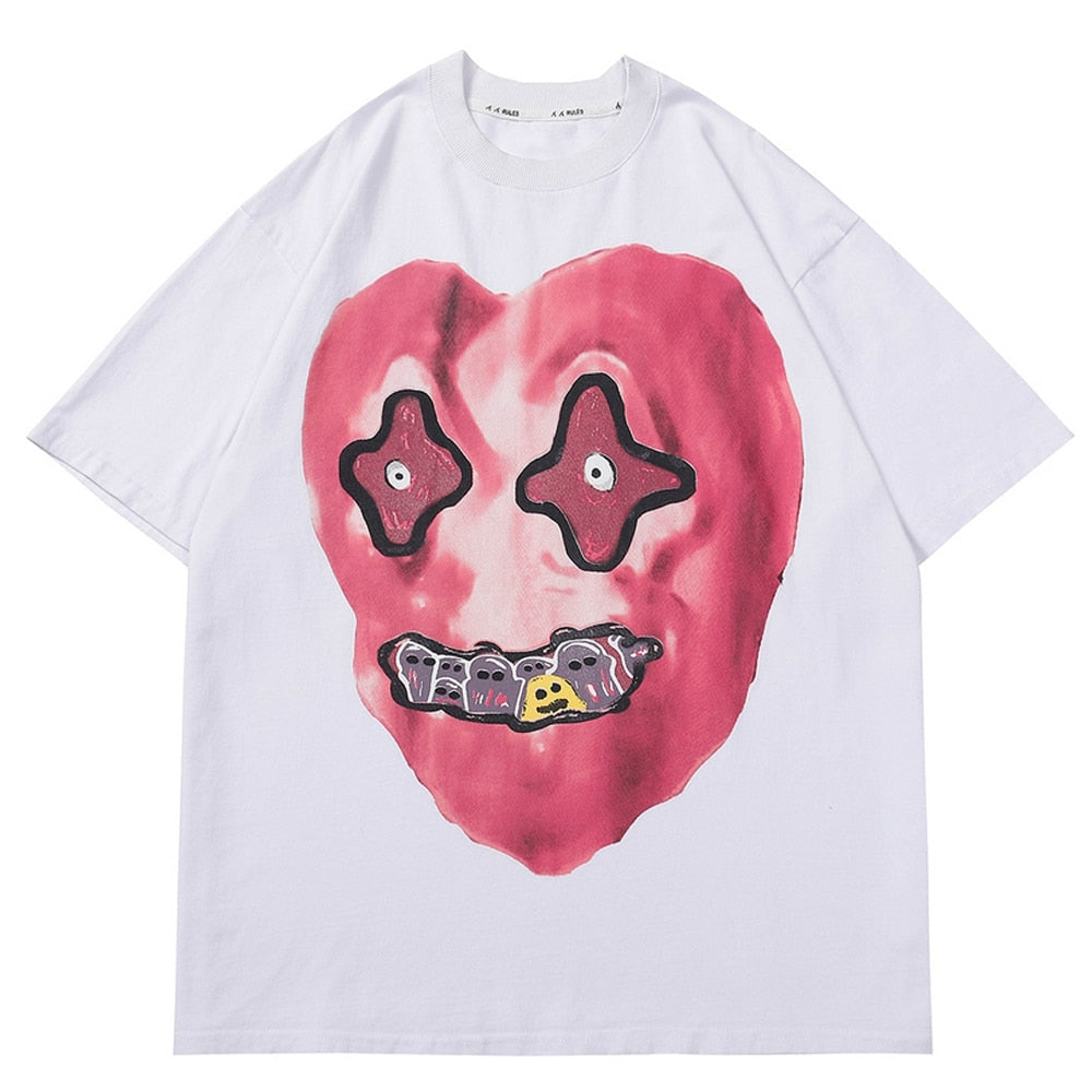 'Nightmare Heart' Acid Washed Graphic Print T-Shirt Newgew