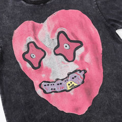 'Nightmare Heart' Acid Washed Graphic Print T-Shirt Newgew