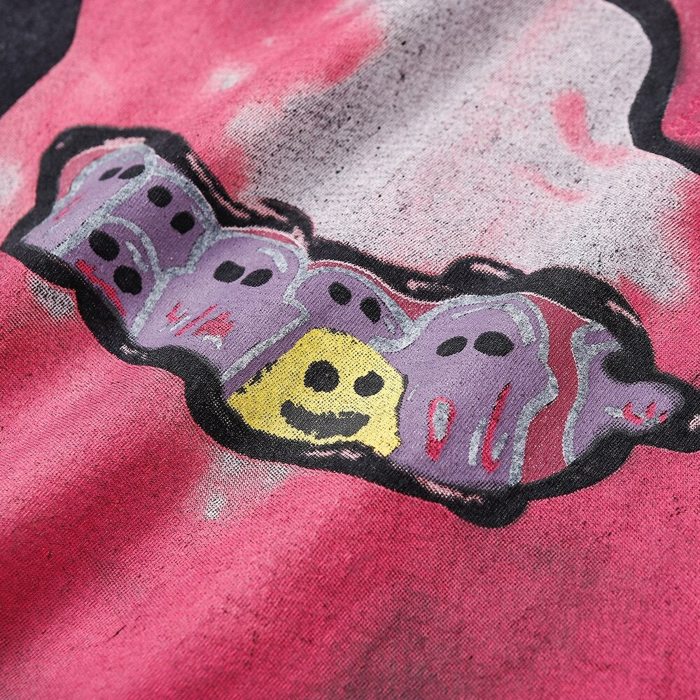 'Nightmare Heart' Acid Washed Graphic Print T-Shirt Newgew