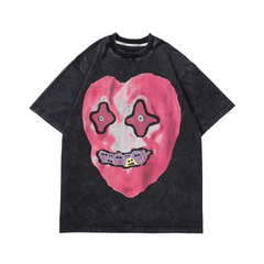 'Nightmare Heart' Acid Washed Graphic Print T-Shirt Newgew